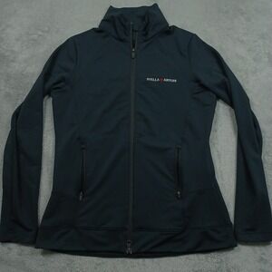 Peter Millar Jacket Womens‎ Medium Black Full Zip Pockets Golf Logo Preppy